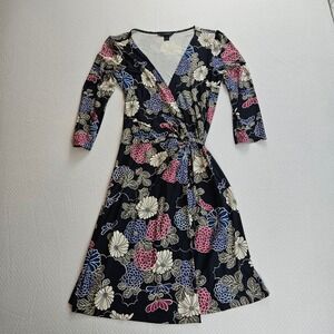 Vintage Y2K Express Black Floral True Wrap Dress XS Lorelai ASO Gilmore Girls